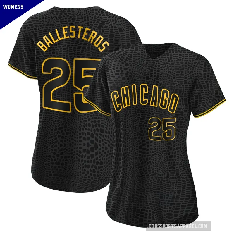 Women's No.25 Moises Ballesteros Chicago Cubs Black Authentic Snake Skin City Jersey