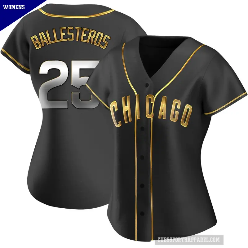 Women's No.25 Moises Ballesteros Chicago Cubs Gold Replica Black en Alternate Jersey