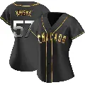 Women's No.57 Brooks Kriske Chicago Cubs Gold Replica Black en Alternate Jersey